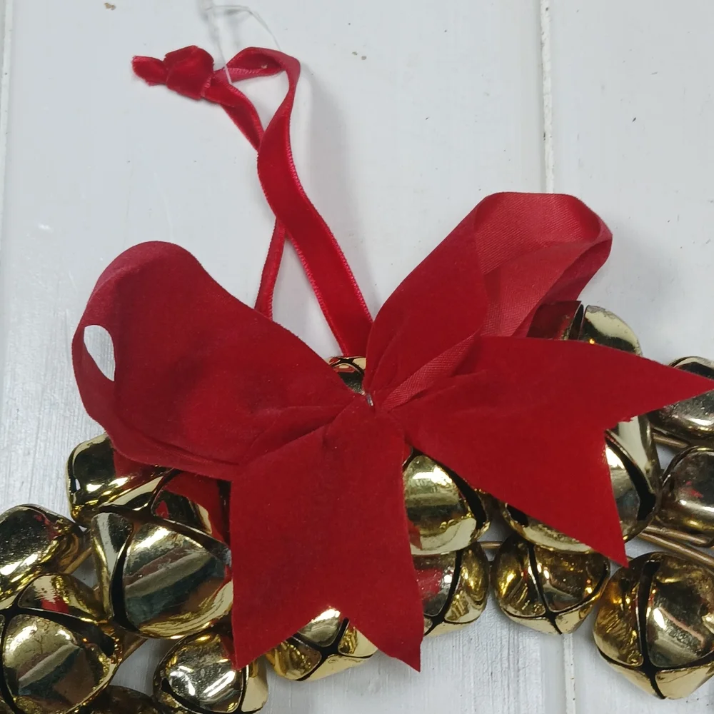 Holiday Christmas Large Jingle Bell Wreath 12”Gold Metal  Hanging Indoor Outdoor